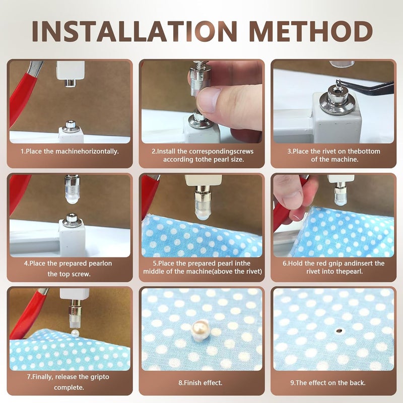AILUHONG Pearl Setting Machine Hand Press Tools 2 Boxes White No Holes Pearl Beads with Rivet Studs Screw Heads L Hexagon Wrench for Decorating Clothes Hat Trousers Dresses Bag Hair Band DIY Crafts (White) - Image 5